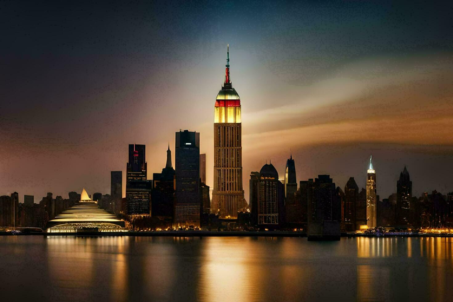 the empire state building is lit up at night. AI-Generated photo