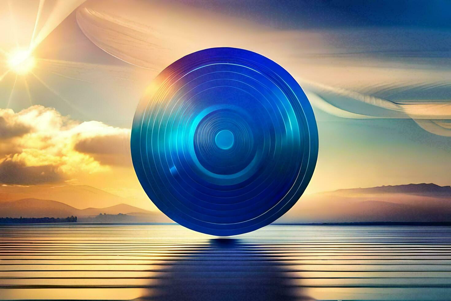 a blue disc floating in the water. AI-Generated photo