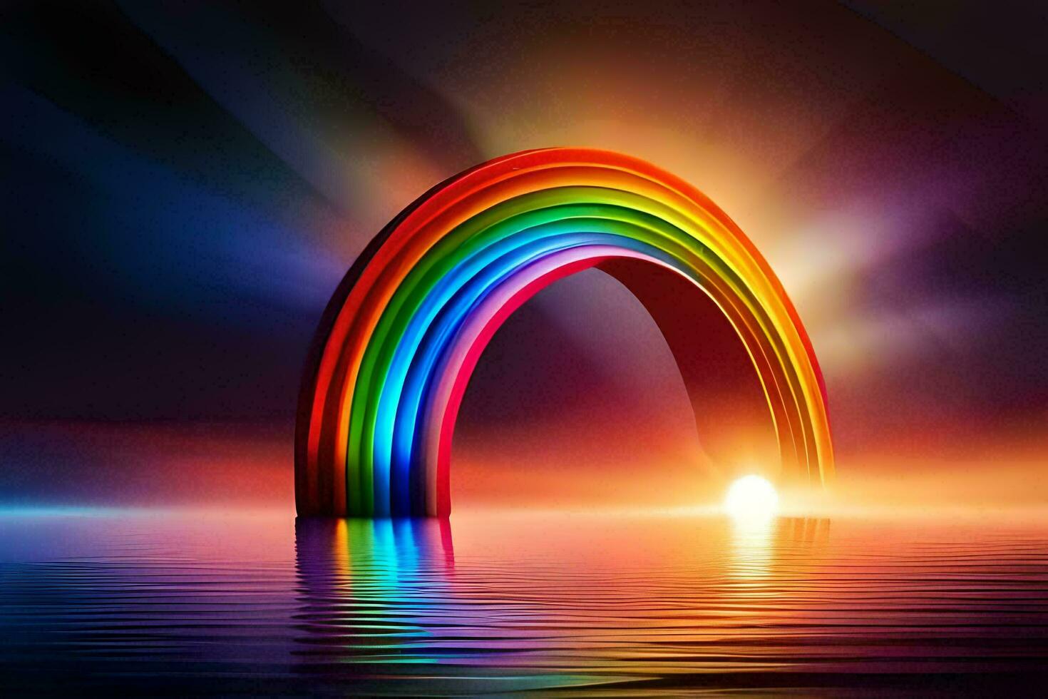 a rainbow is shining brightly in the dark. AI-Generated photo