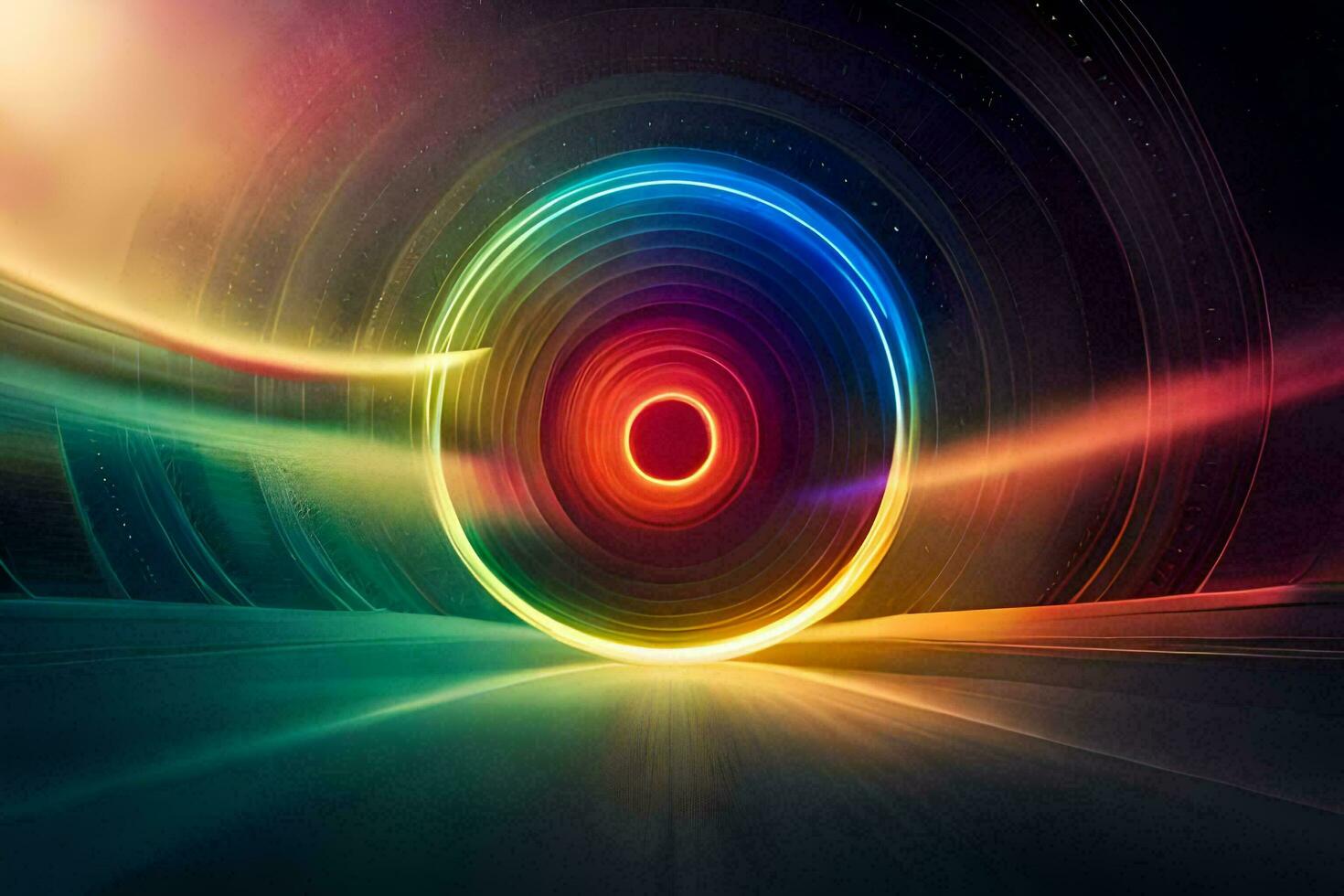 a colorful light in a circle with a bright light. AI-Generated photo