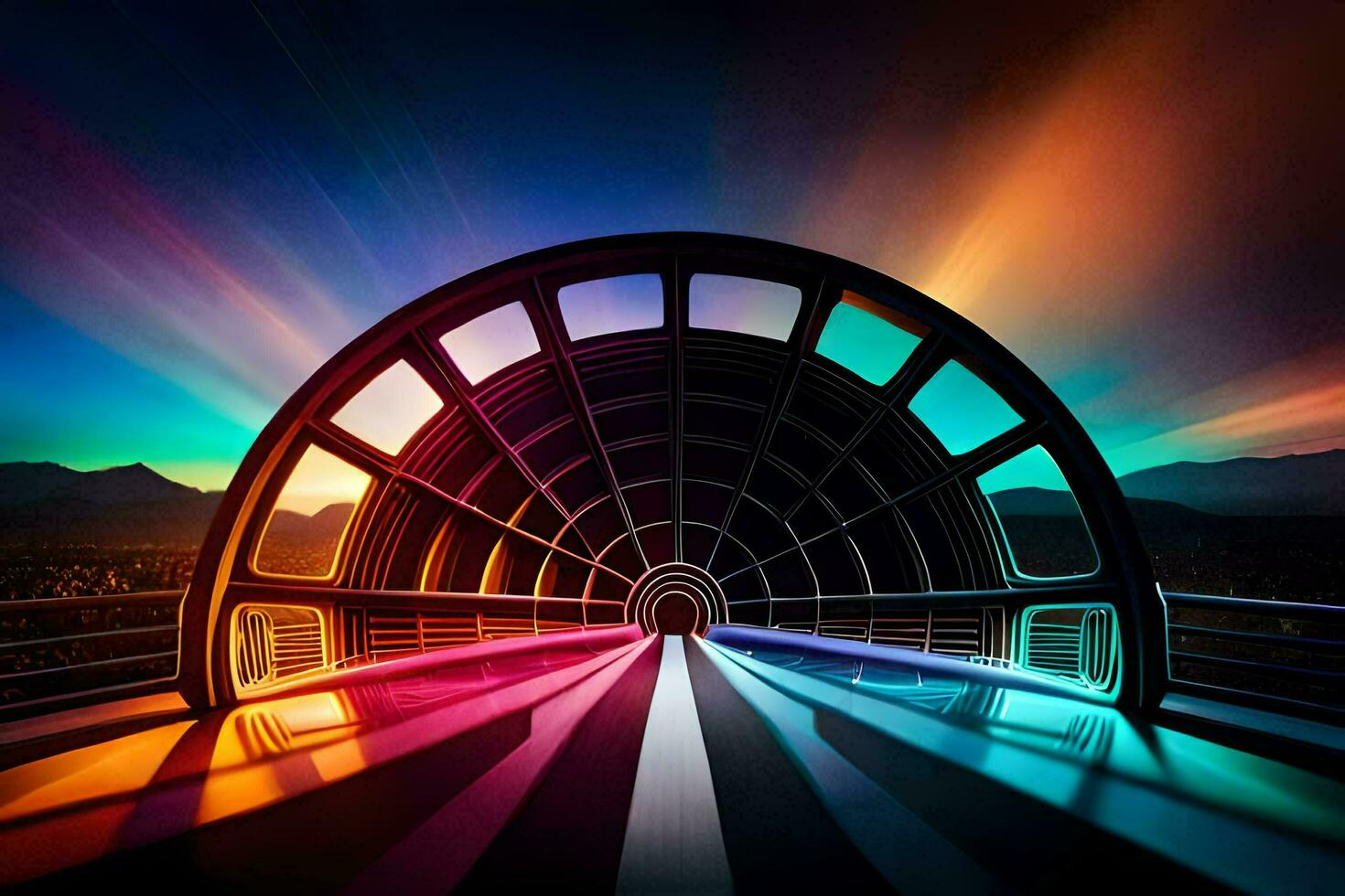 a futuristic tunnel with colorful lights. AI-Generated photo