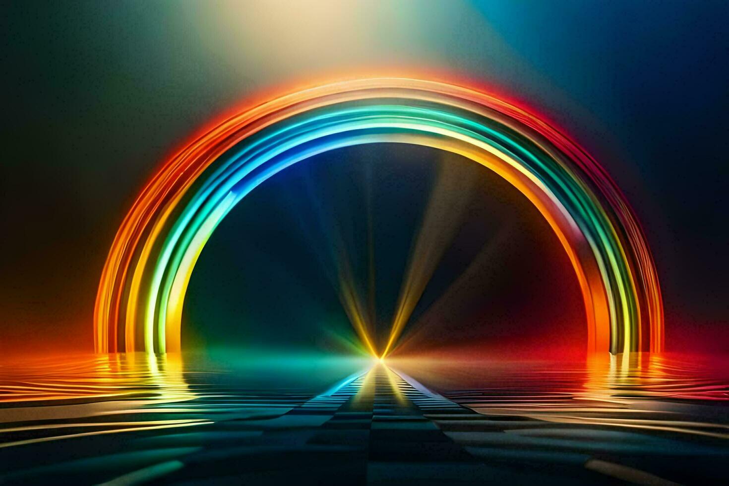 a rainbow is shown in the middle of a dark background. AI-Generated photo