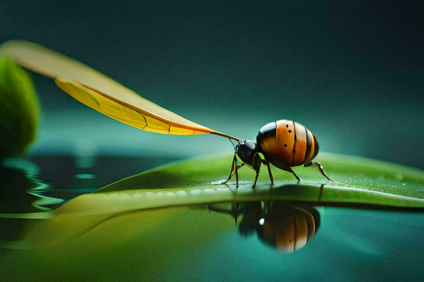 a ladybug on a leaf with a leaf. AI-Generated photo