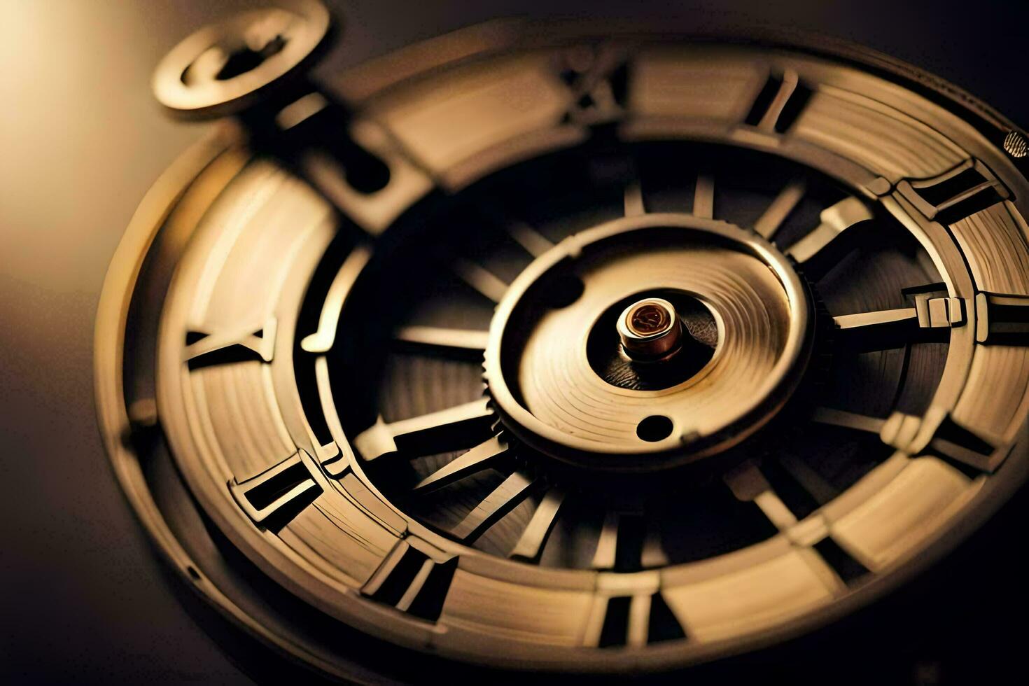 a close up of a clock with roman numerals. AI-Generated photo