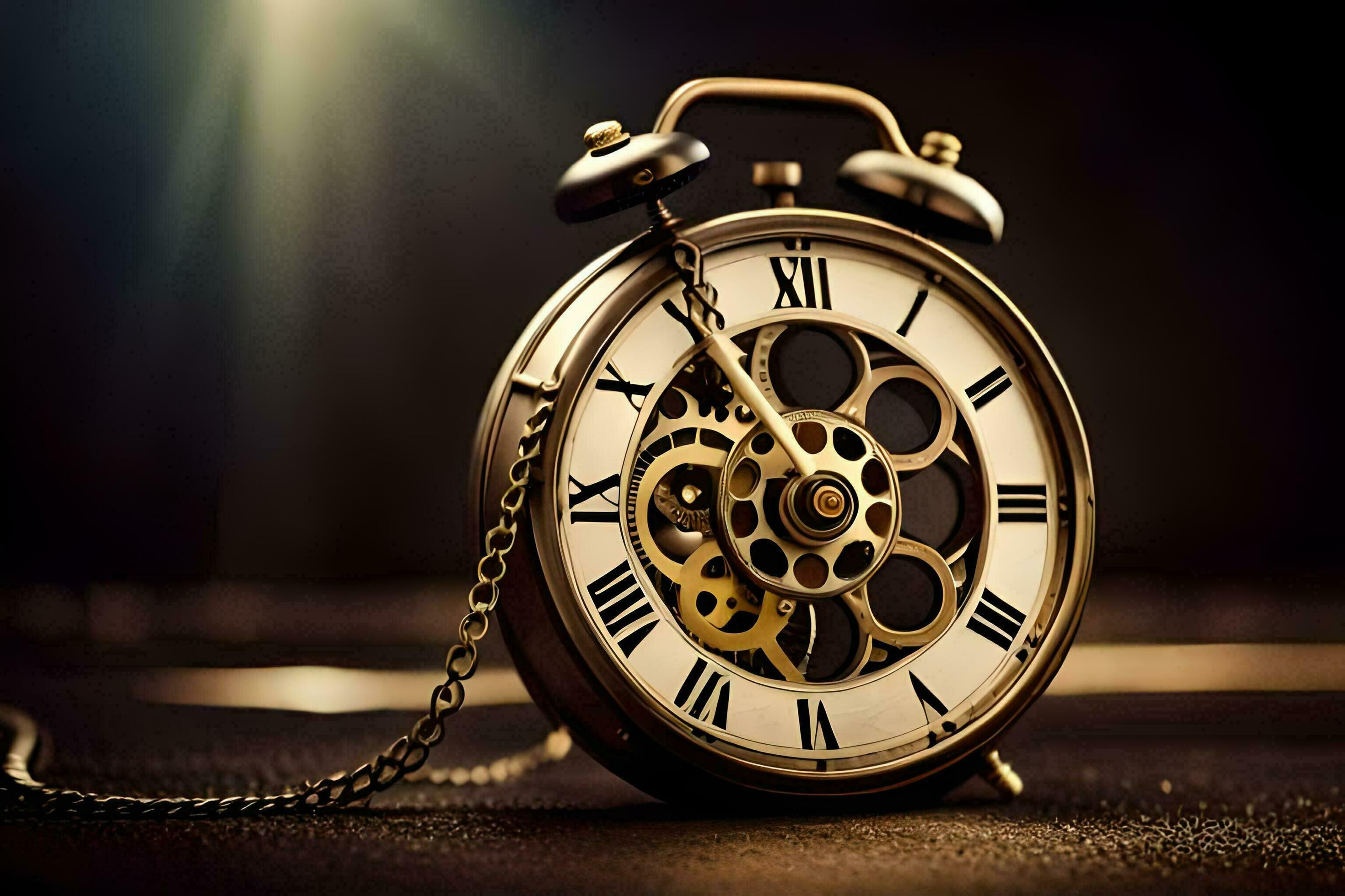 an alarm clock with roman numerals on the face. AIGenerated 32268833