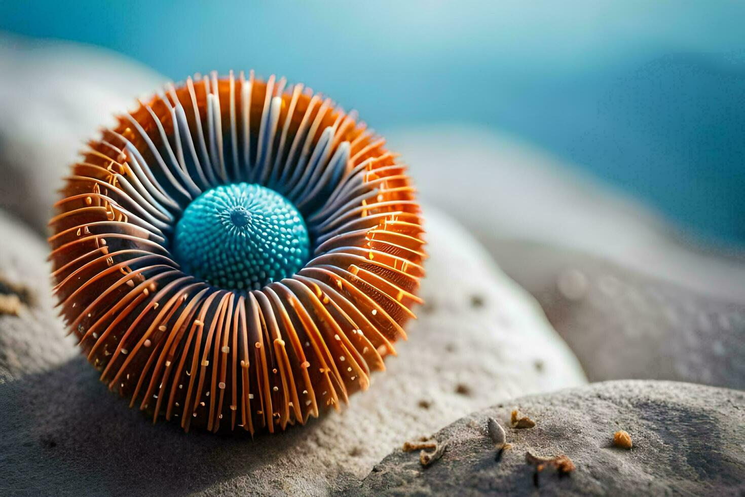 un cerca arriba de un naranja y azul mar pilluelo. generado por ai foto