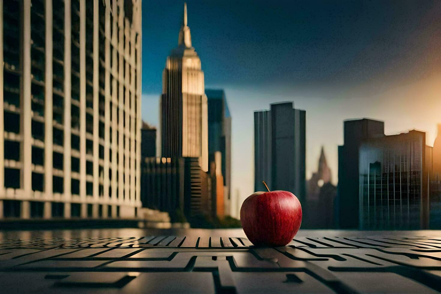 an apple on a maze. AI-Generated photo