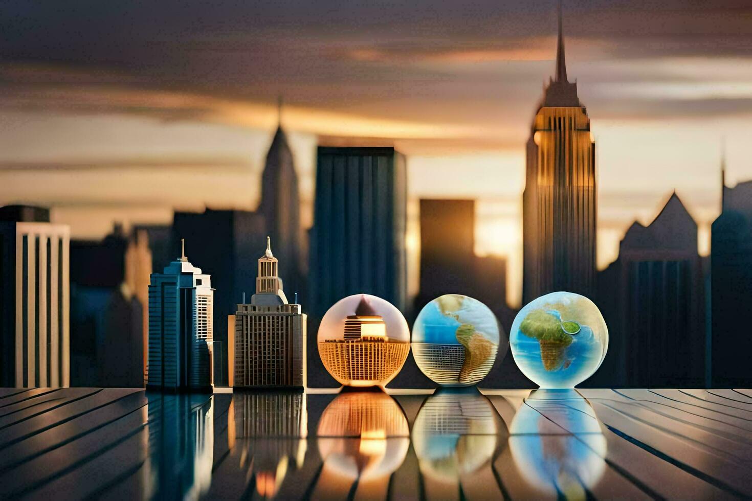 the world is reflected in the glass globe on the table. AI-Generated photo