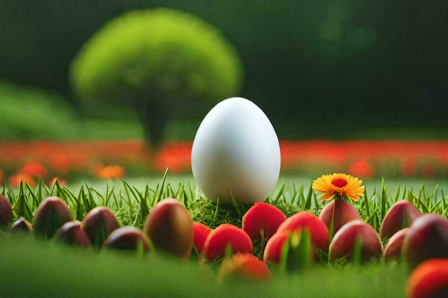 an easter egg is sitting in the grass. AI-Generated photo