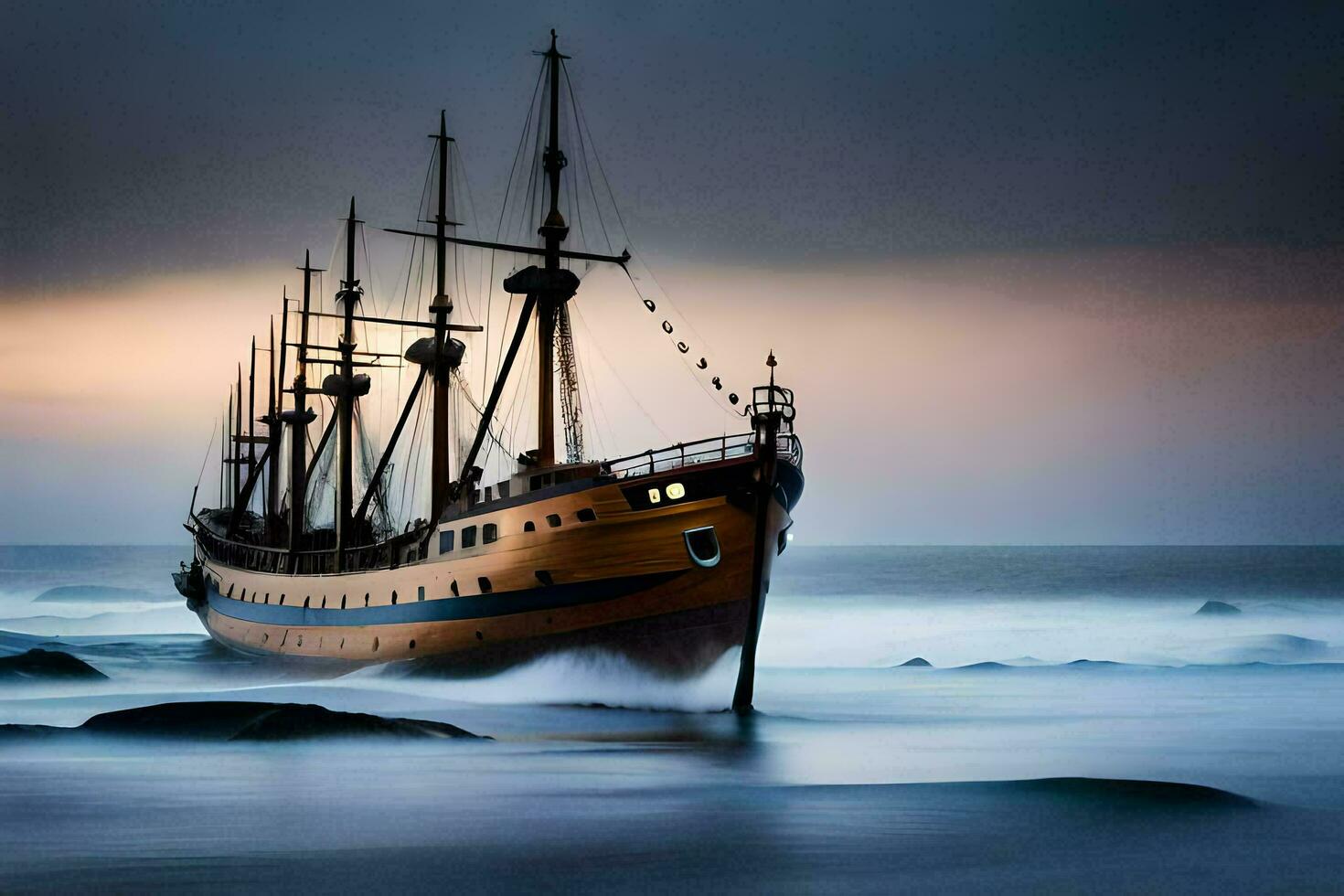 a ship in the ocean at sunset. AI-Generated photo