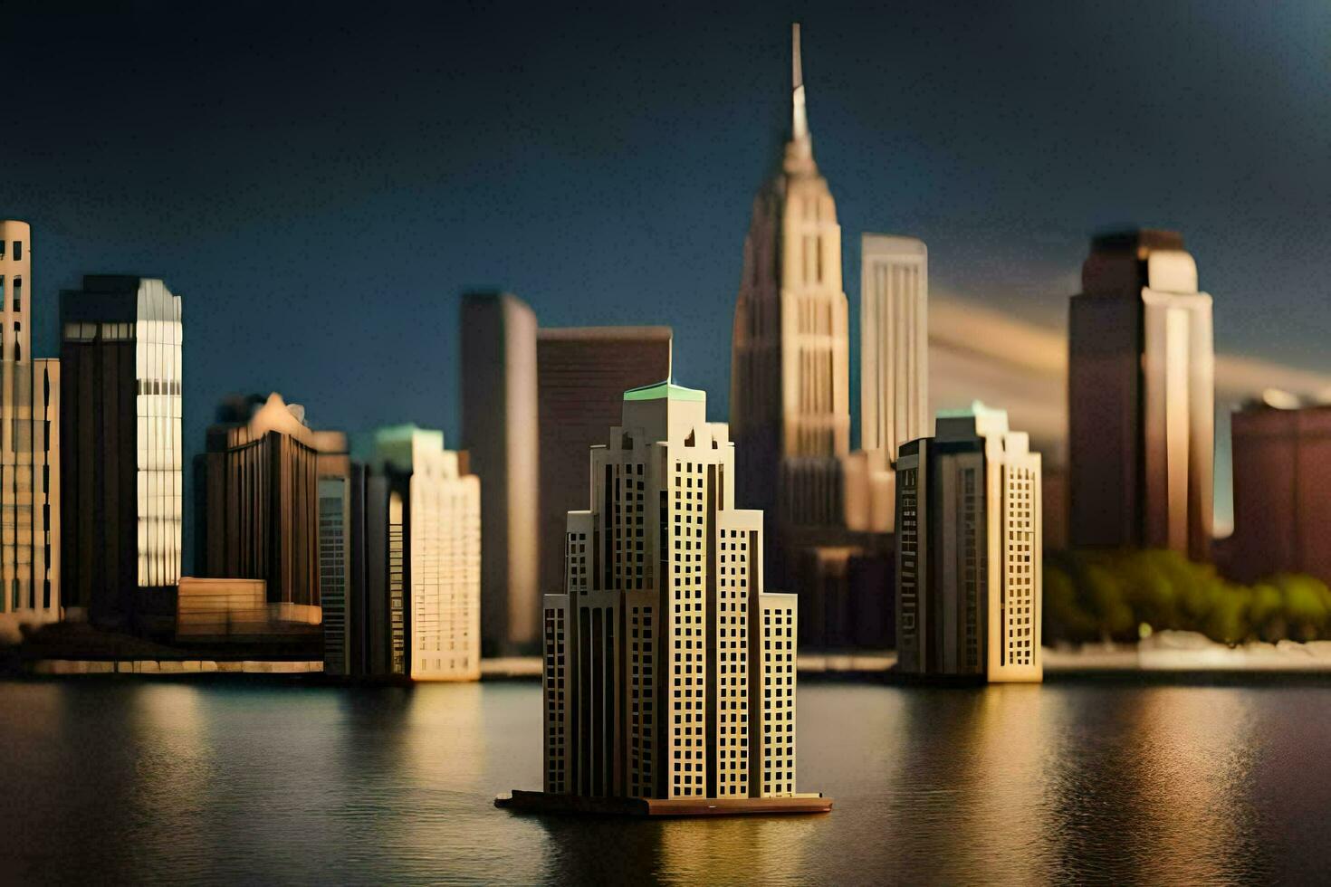 a city skyline is shown in a photo of a lake. AI-Generated