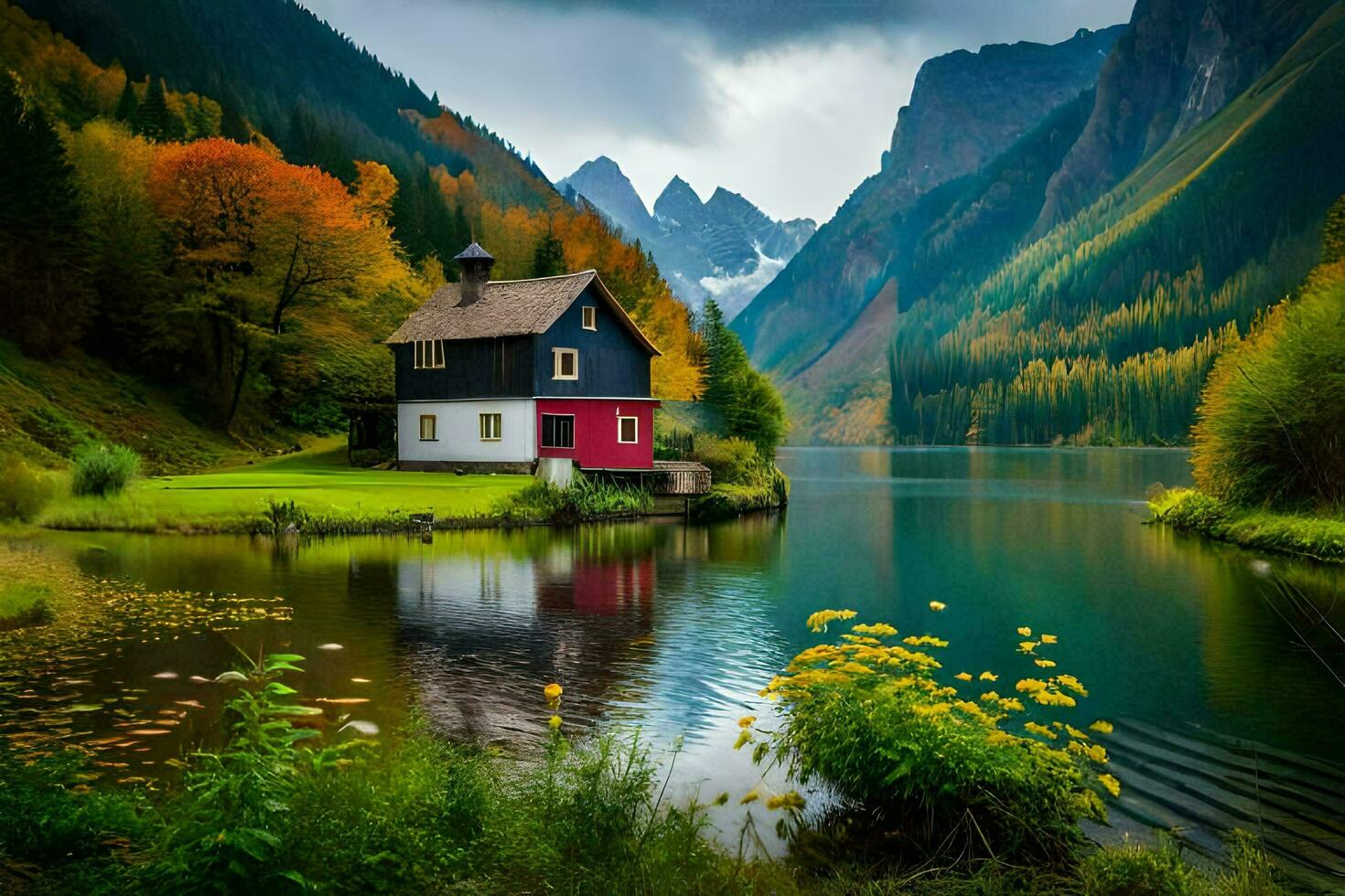the house on the lake. AI-Generated photo