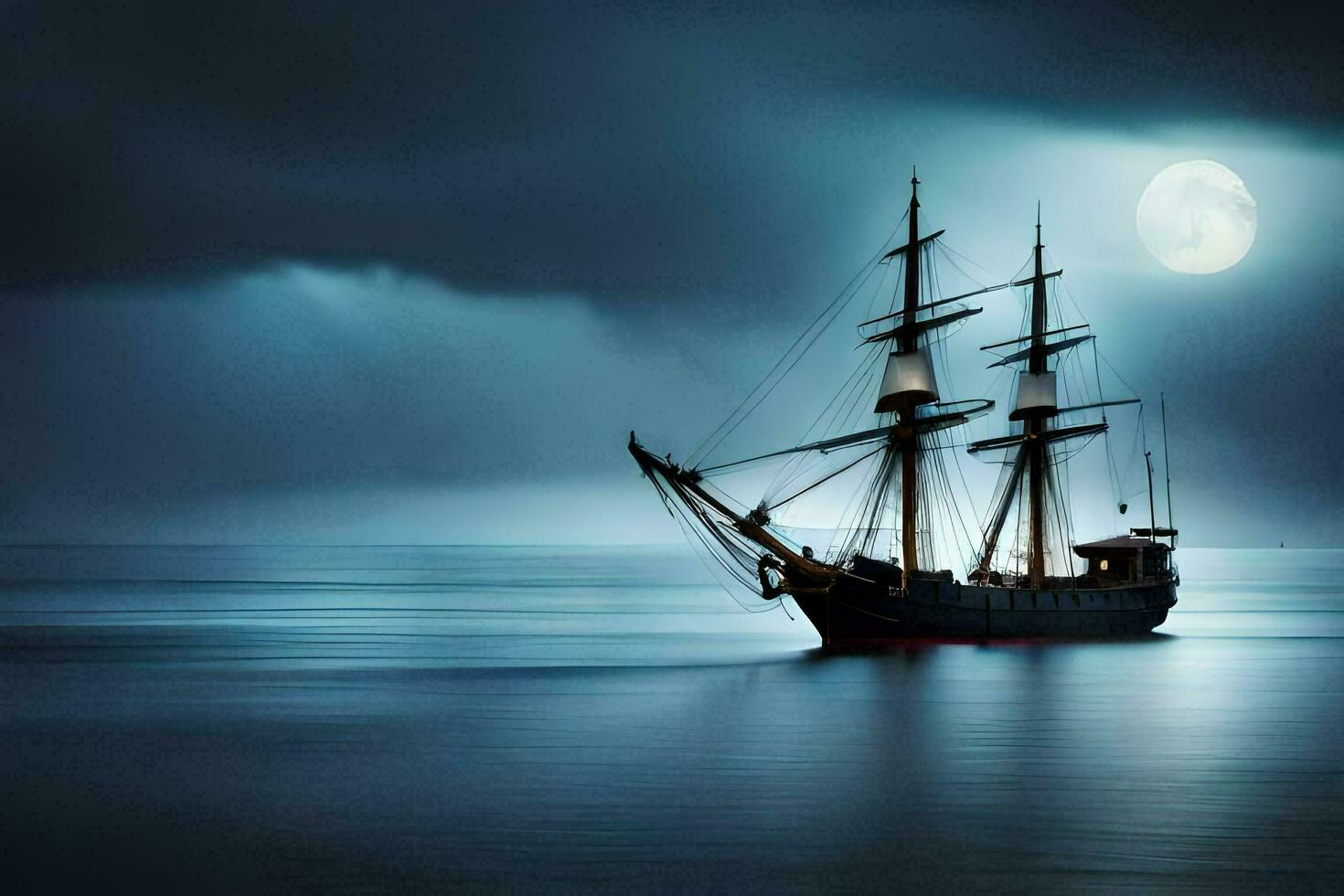 a sailing ship in the ocean at night. AI-Generated photo