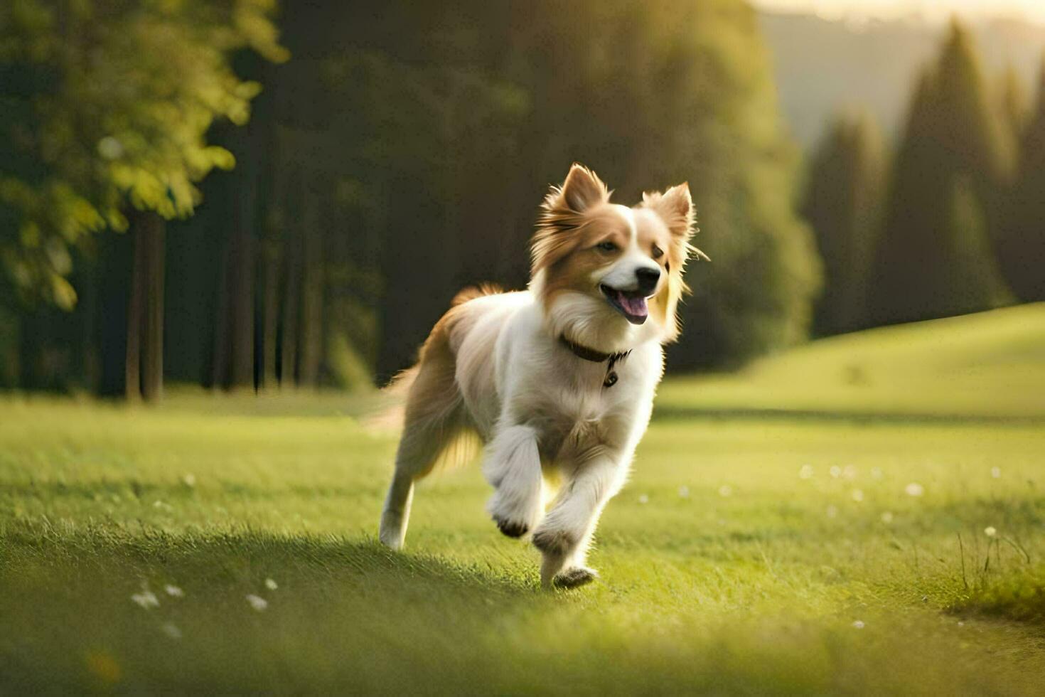 a dog running through a field. AI-Generated photo