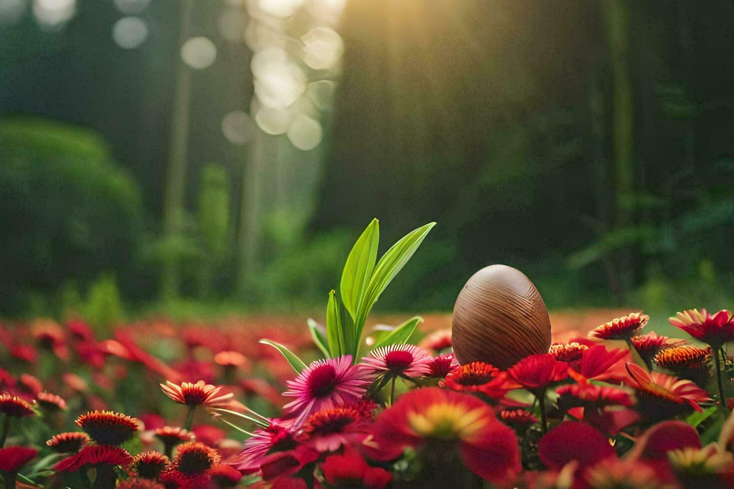 easter egg in the field of flowers. AI-Generated photo