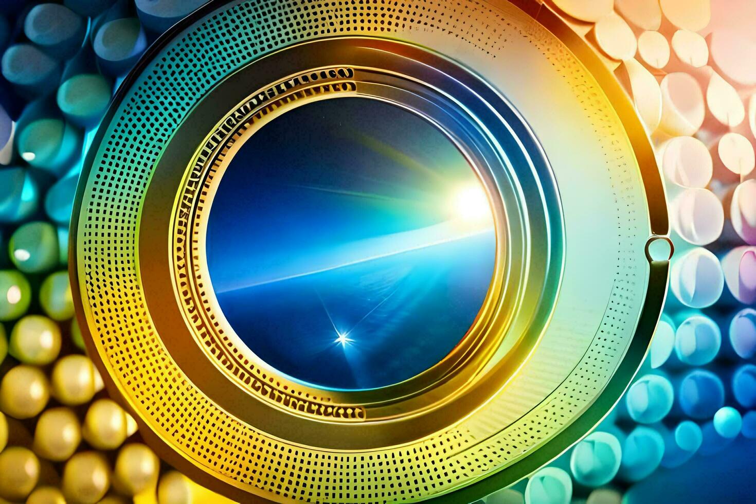 a camera lens with a colorful background. AI-Generated photo