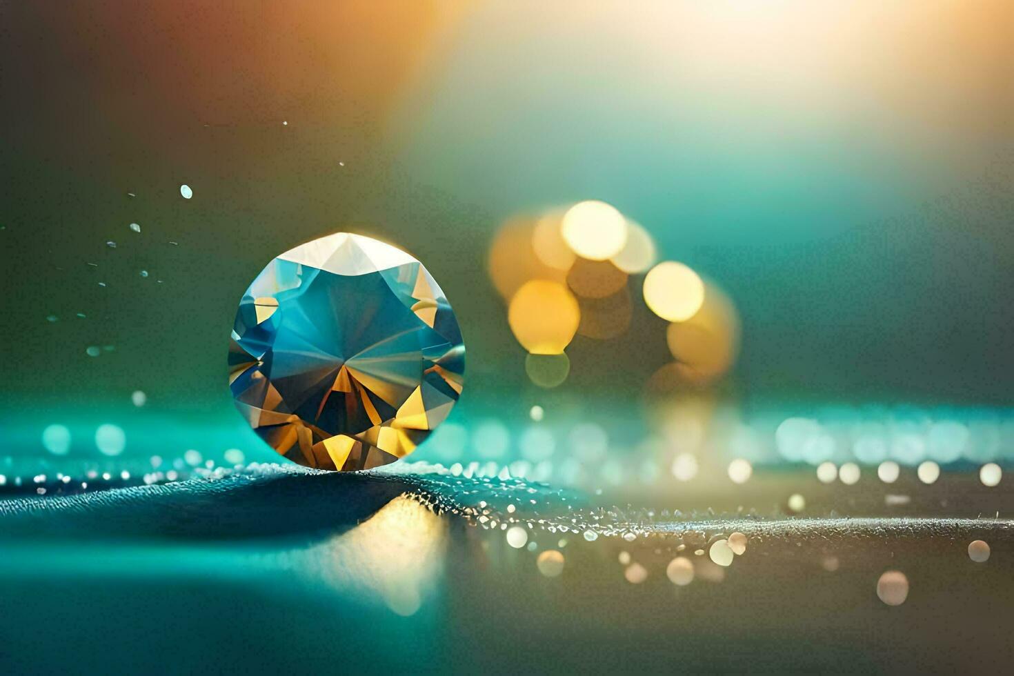 a diamond on a table with bokeh. AI-Generated photo