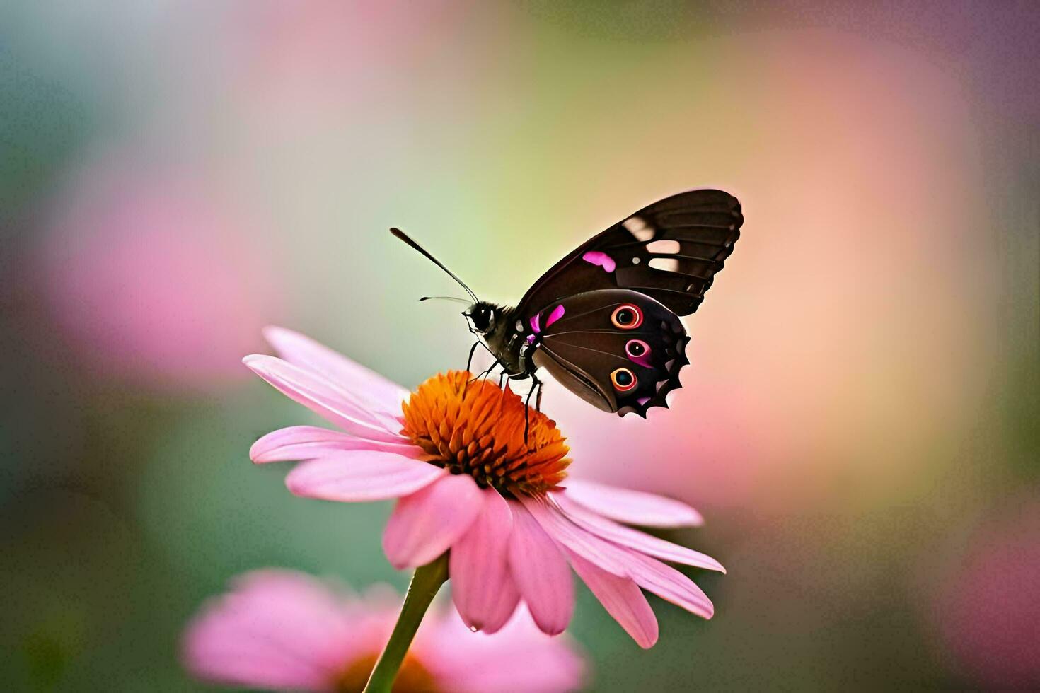 a butterfly is perched on a pink flower. AI-Generated photo