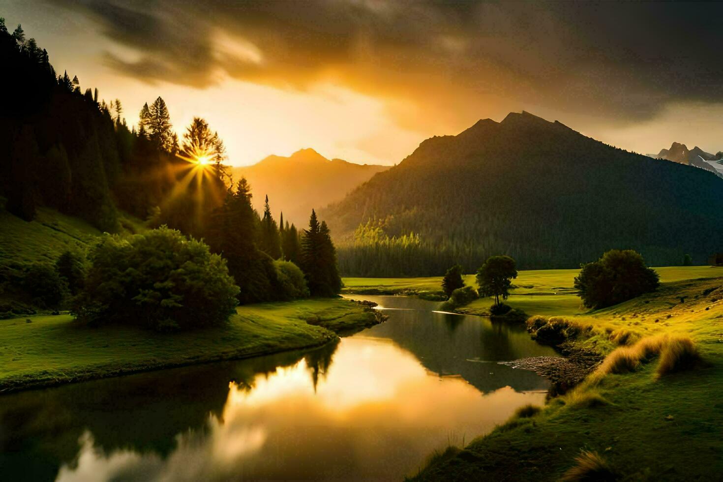 the sun rises over the mountains in the background. AI-Generated photo