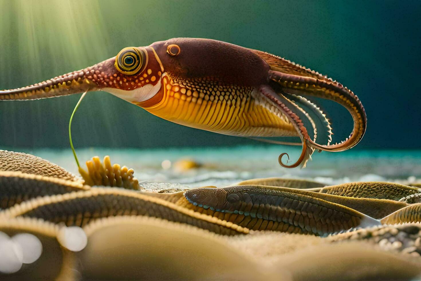 a squid is swimming in the ocean. AI-Generated photo