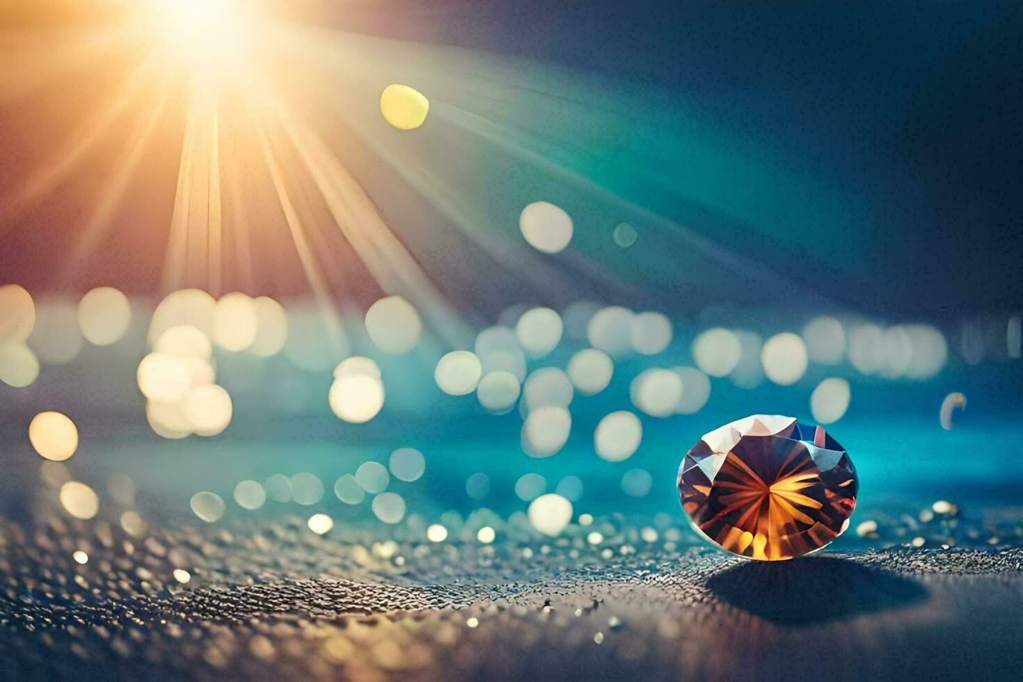 a diamond on a table with a light shining in the background. AI-Generated photo