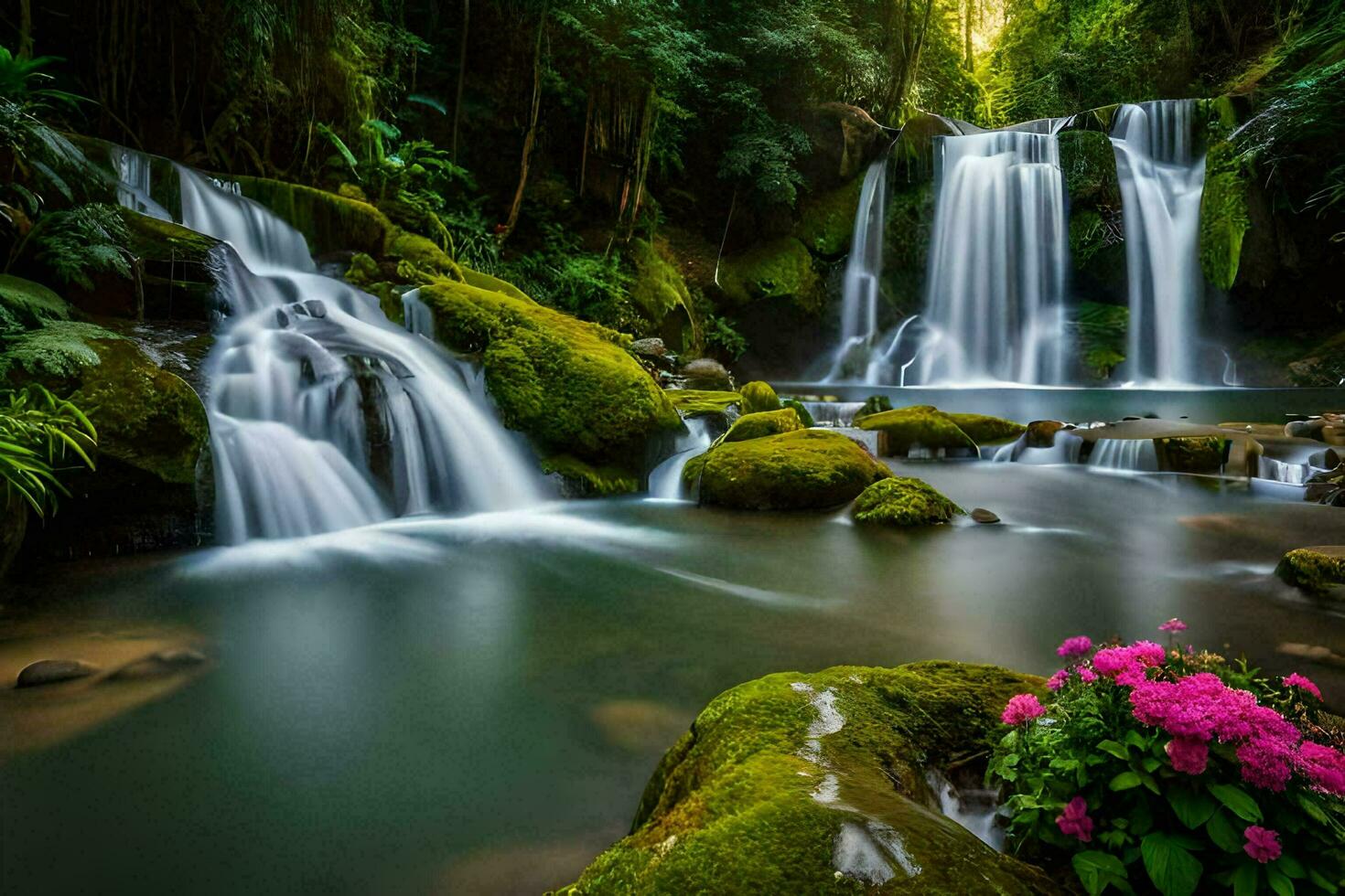 the waterfall in the jungle. AI-Generated photo