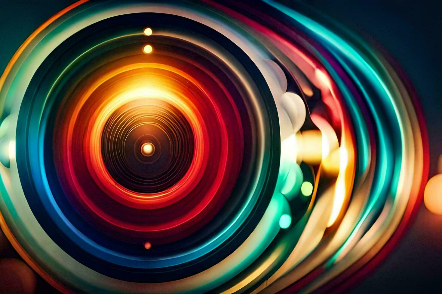 colorful circular light circles on a black background. AI-Generated photo