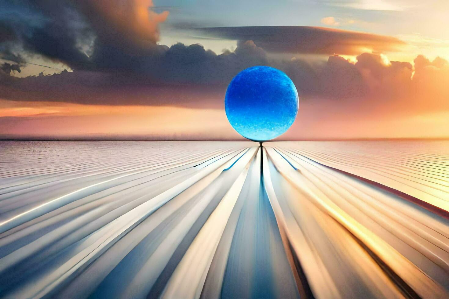 a blue ball is standing on the road. AI-Generated photo