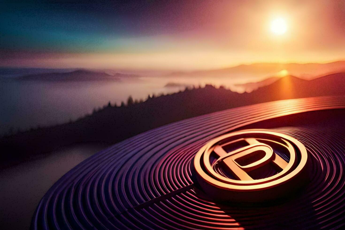 the logo of a record on top of a mountain. AI-Generated photo