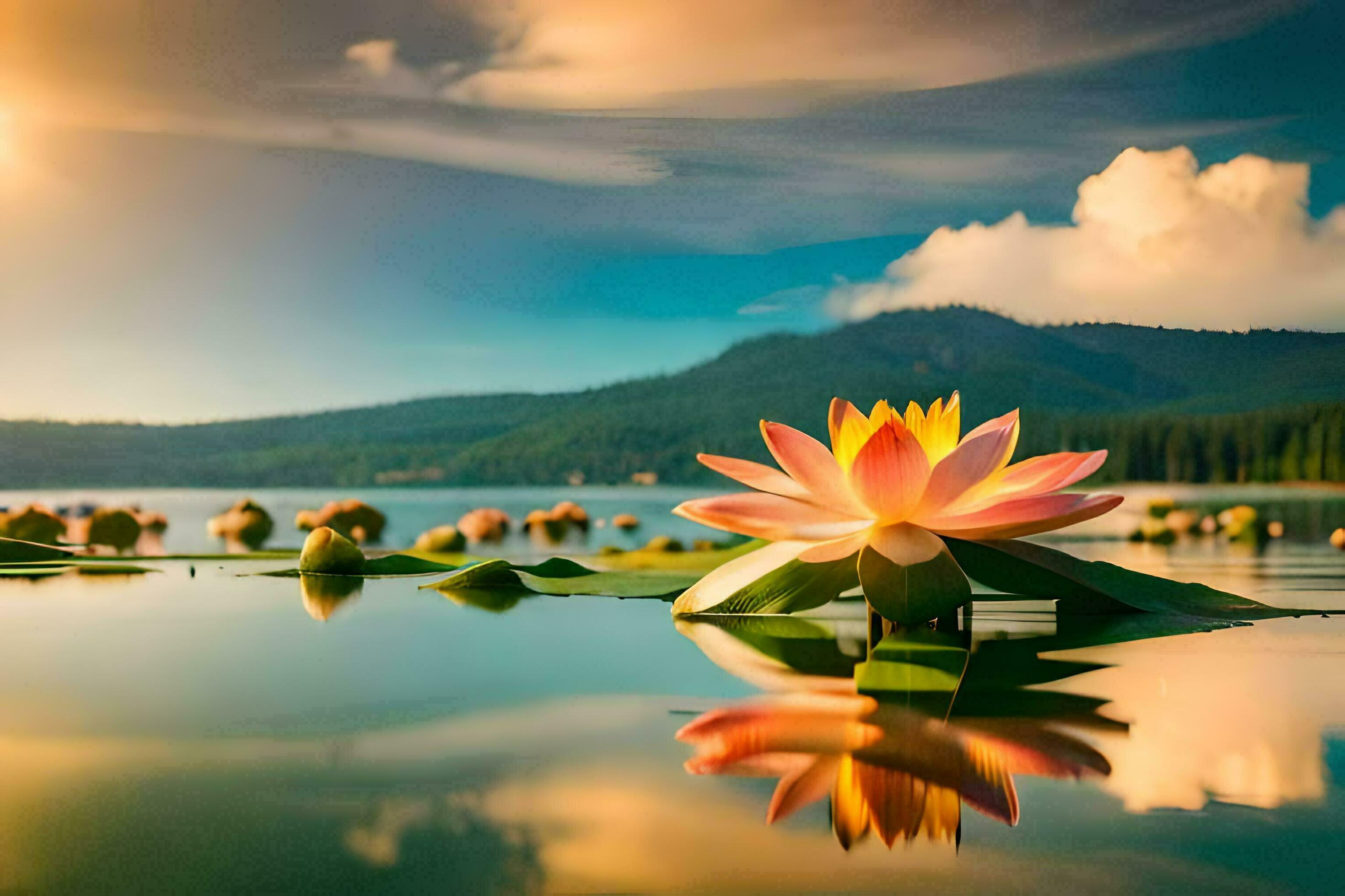 lotus flower in the lake, water, nature, nature hd wallpaper. AI