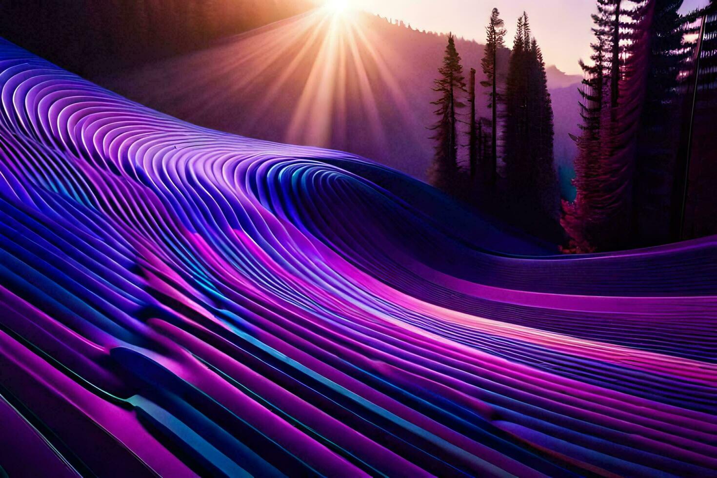 the sun is shining on a purple wave. AI-Generated photo