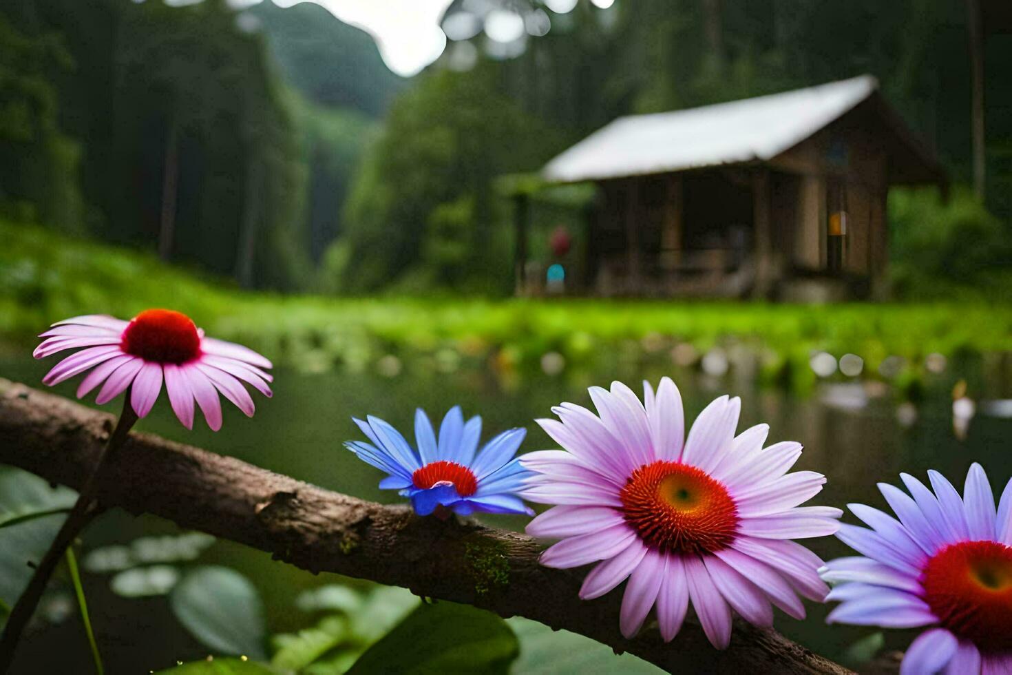 flowers in the forest wallpaper. AI-Generated photo
