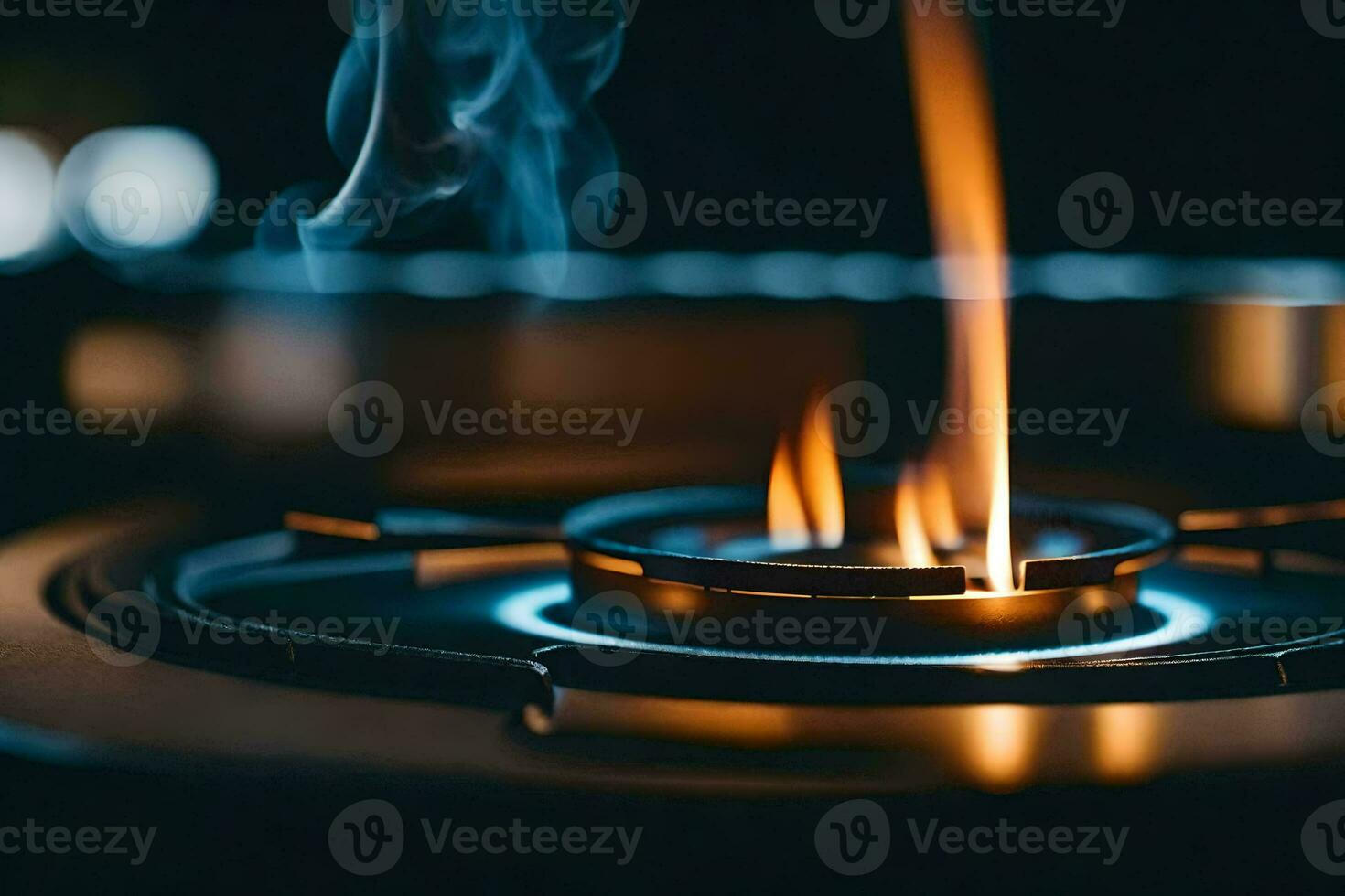 a gas stove with flames coming out of it. AI-Generated photo
