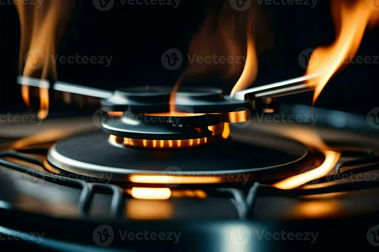 a close up of a gas burner with flames. AI-Generated photo