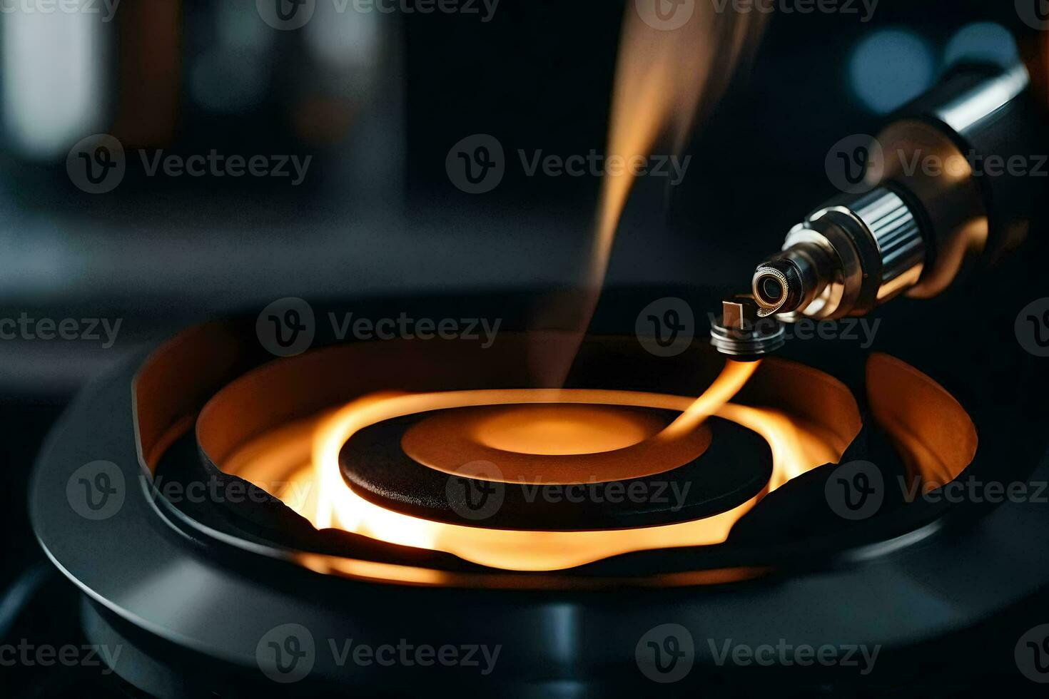 a close up of a gas burner on a stove. AI-Generated photo