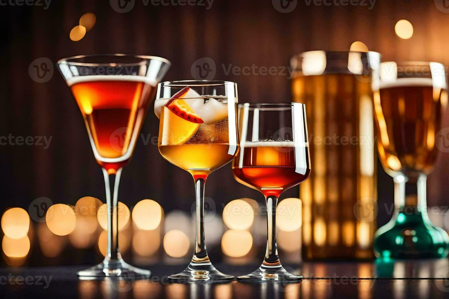three different types of alcoholic drinks are shown. AI-Generated photo