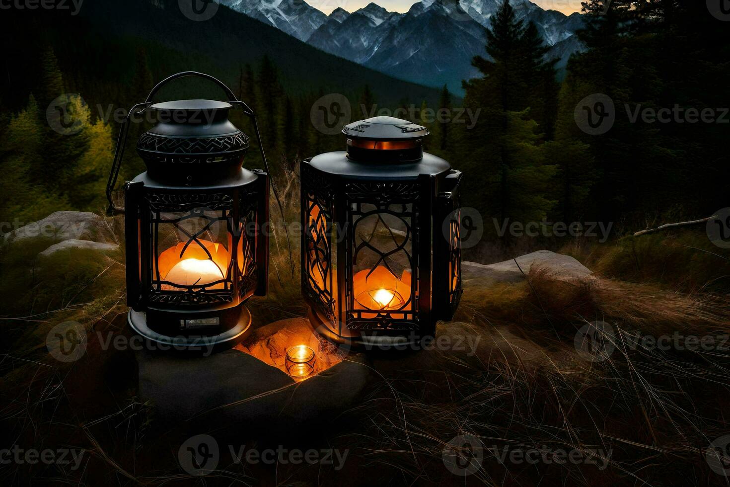 lanterns in the mountains. AI-Generated photo