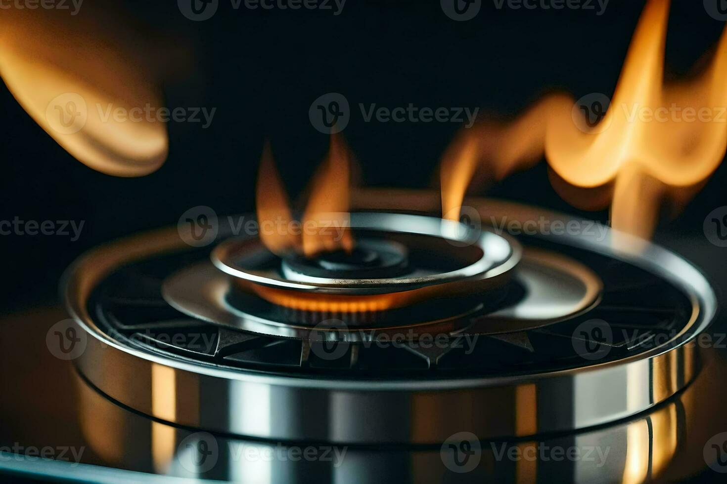 a close up of a gas burner with flames. AI-Generated photo