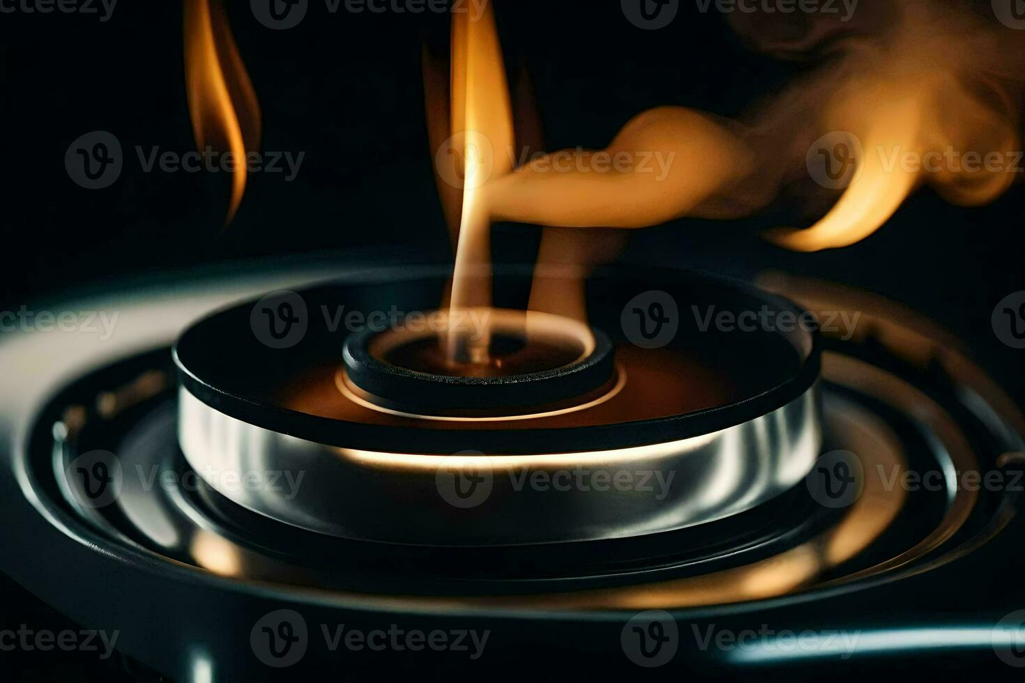 a close up of a gas burner with flames. AI-Generated photo