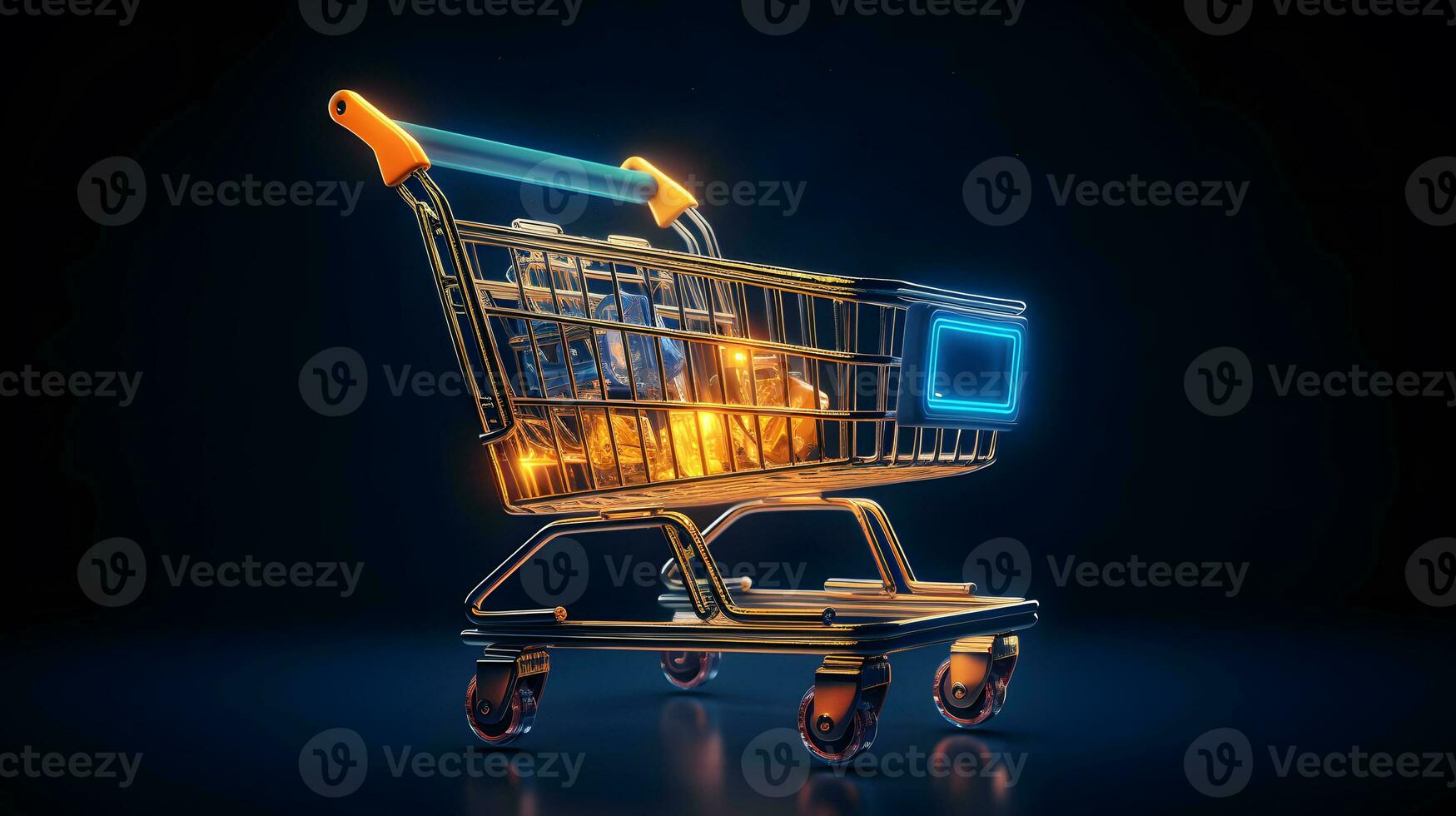 Shopping cart with glowing light on dark background AI Generated photo