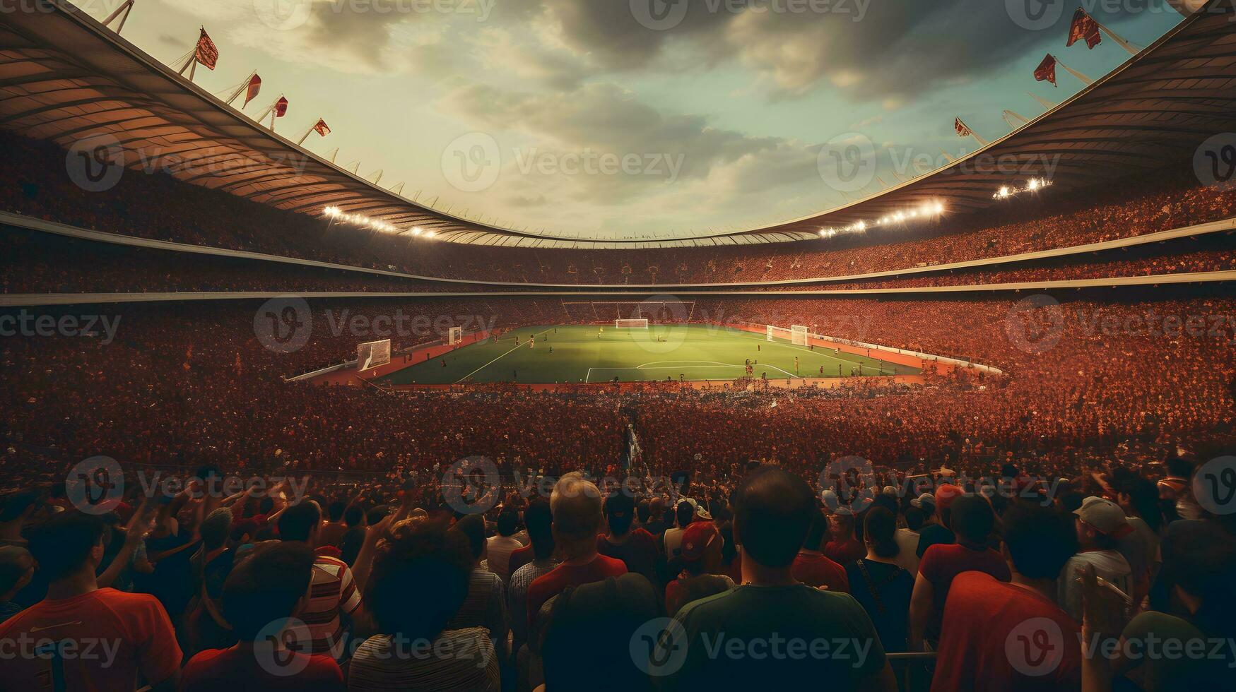 Crowd of people watching a soccer match at the stadium AI Generated photo