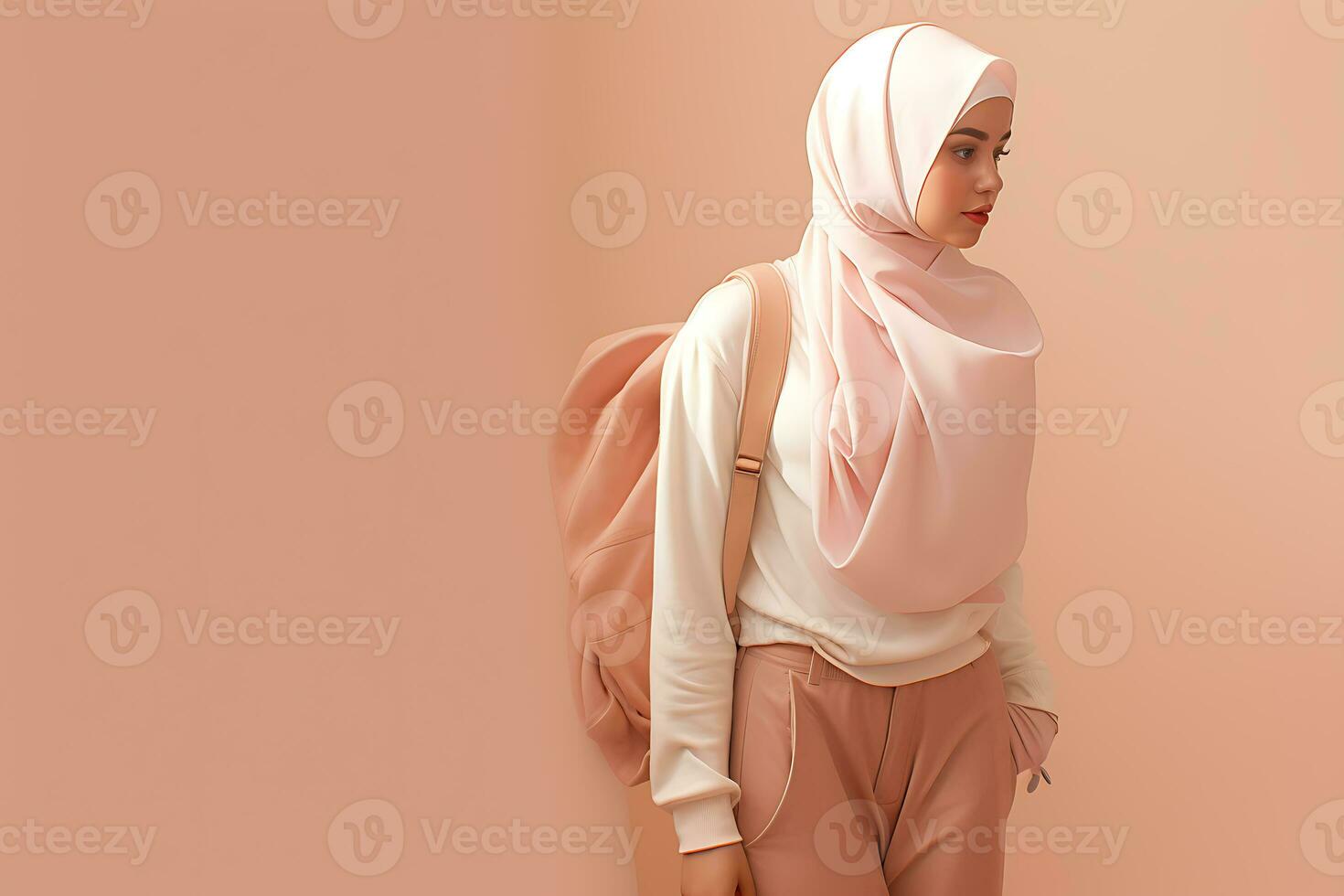 Fashion portrait of young beautiful asian muslim woman with wearing hijab AI Generated photo