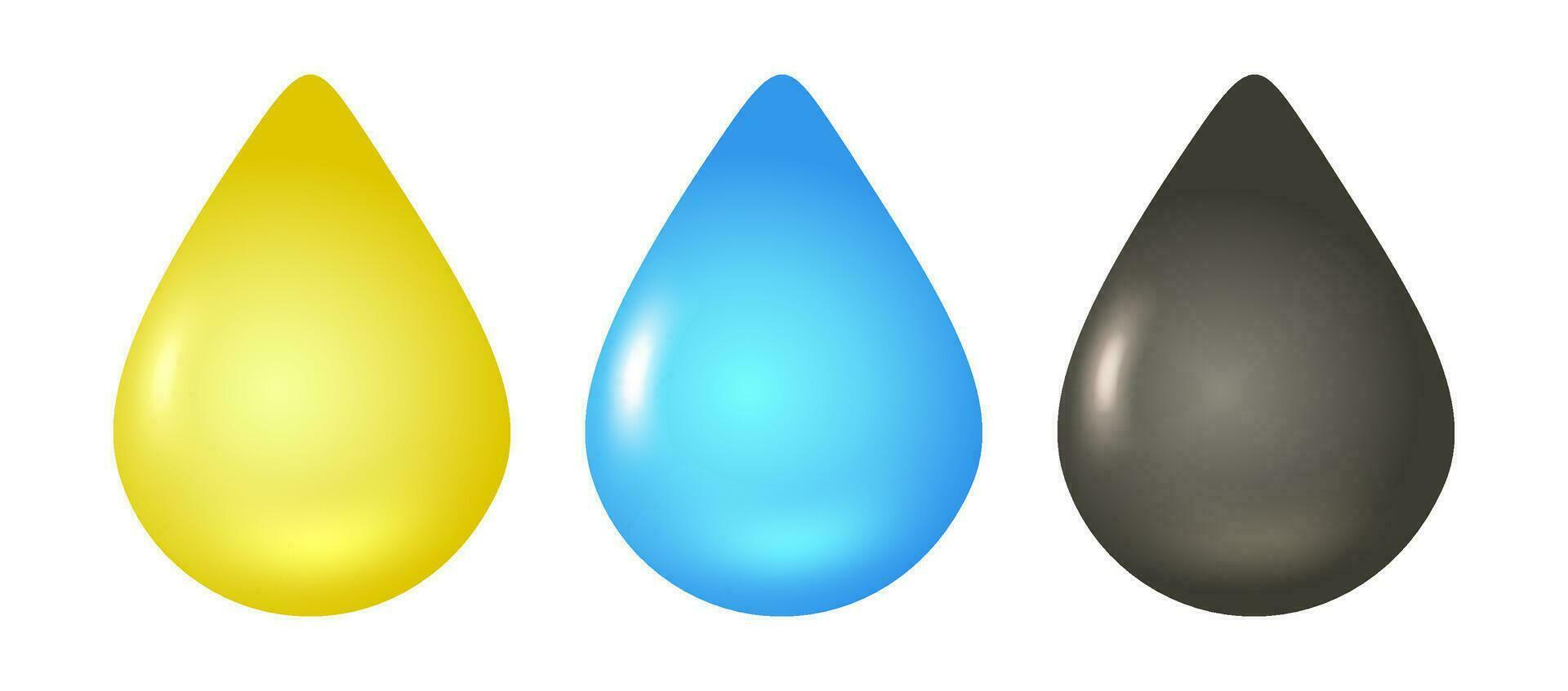 Vector illustration of different drops in 3D style. Vector set icons of drops of water and oil in realistic style.