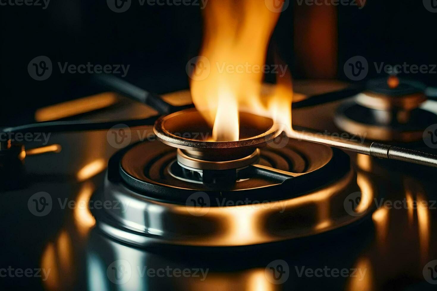 a flame burning on a stove top. AI-Generated photo