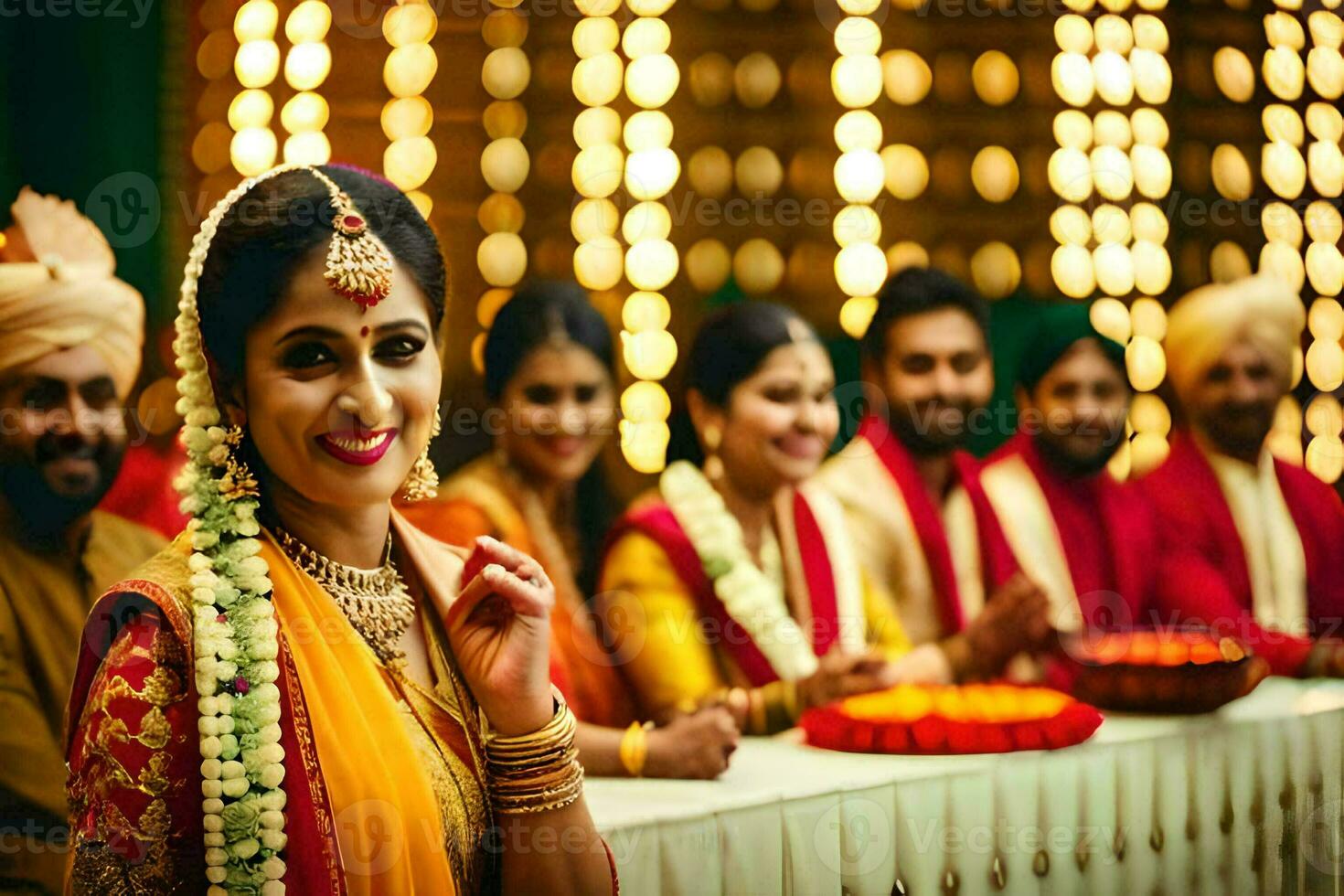 indian wedding party at a wedding reception. AI-Generated photo