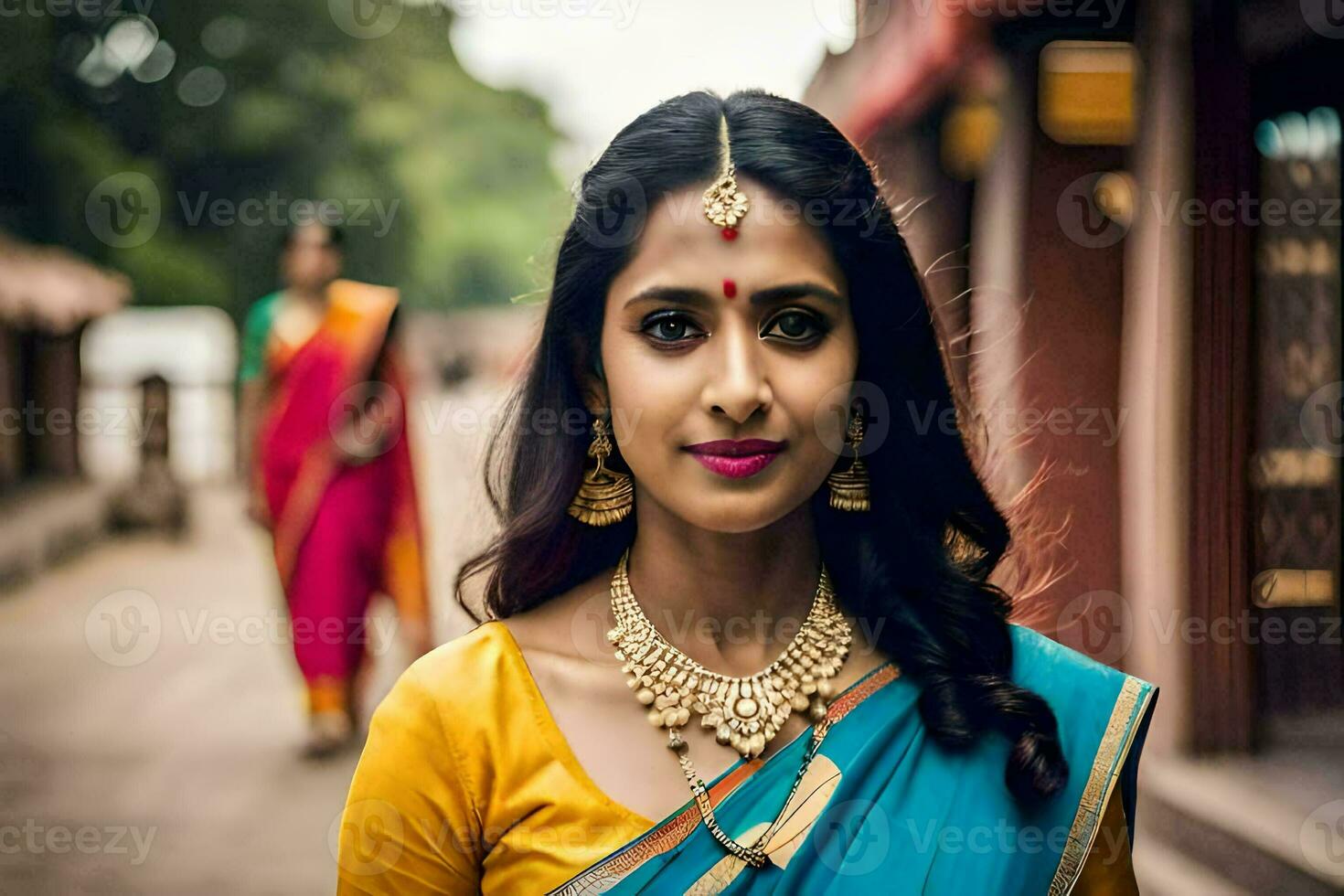 un hermosa indio mujer vistiendo un tradicional sari. generado por ai  31895811 Foto de stock en Vecteezy