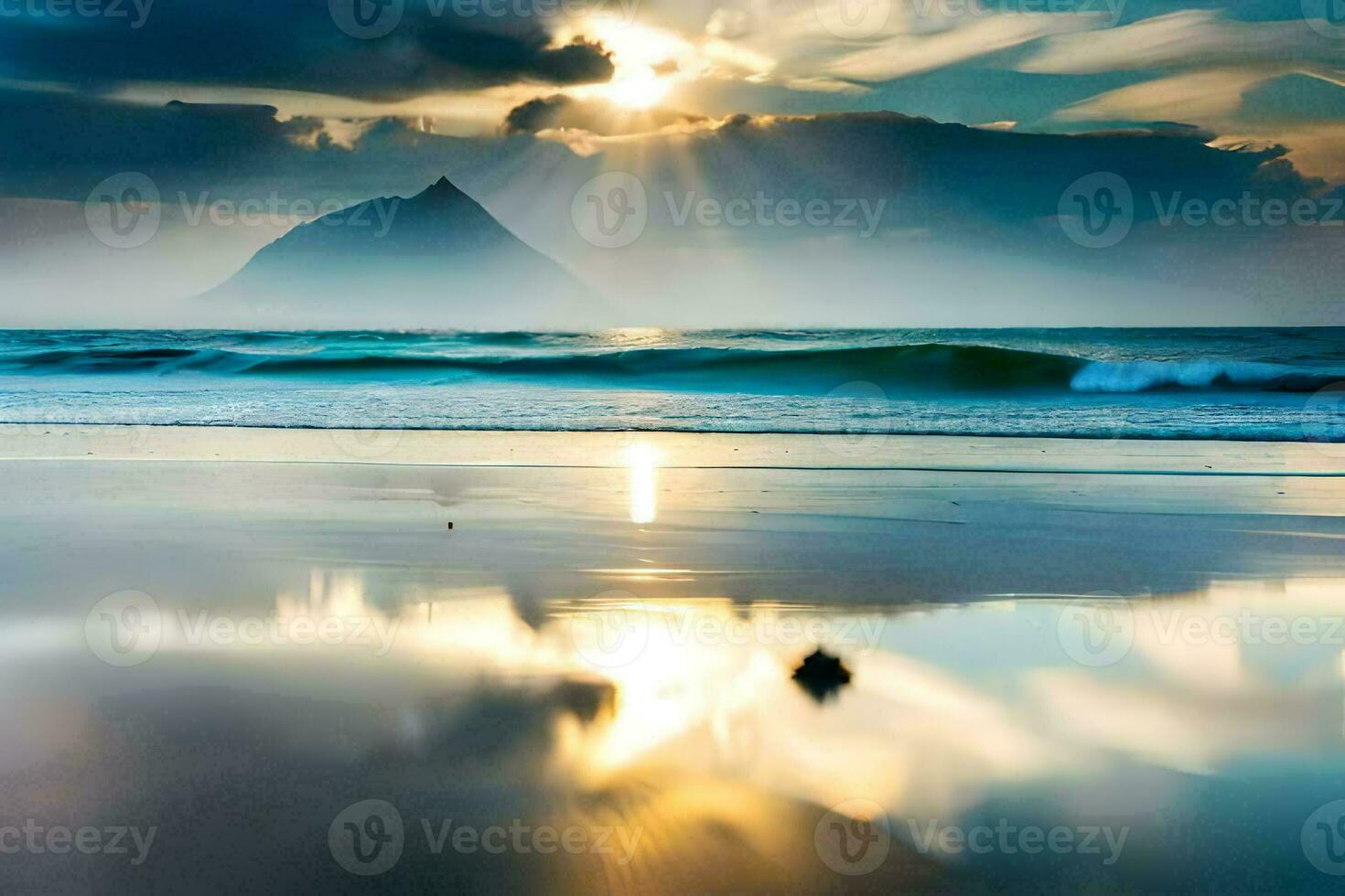 Dom brillante terminado el Oceano y montañas. generado por ai foto