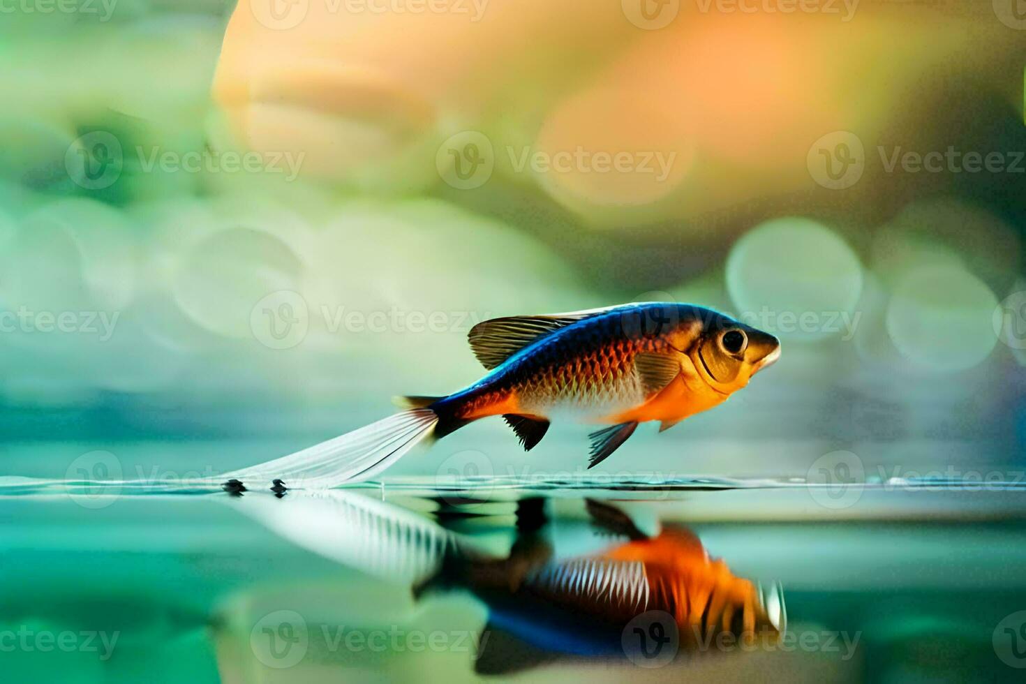 un pescado es nadando en el agua. generado por ai foto