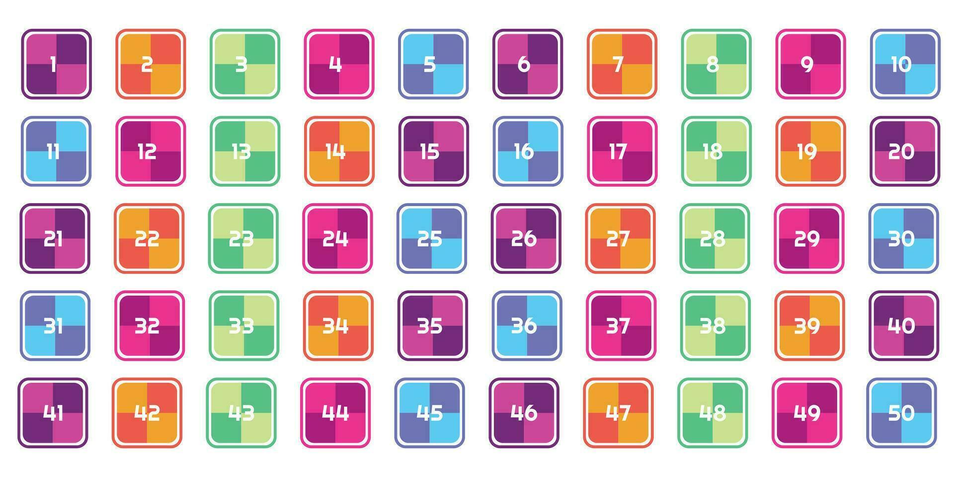numbers one through fifty with colorful bubbles vector