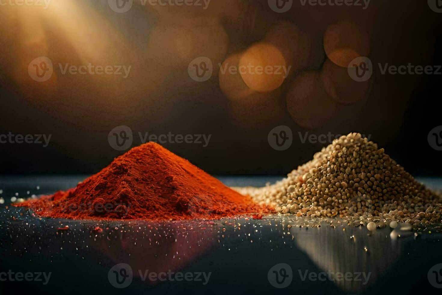 two different types of spices are shown on a table. AI-Generated photo